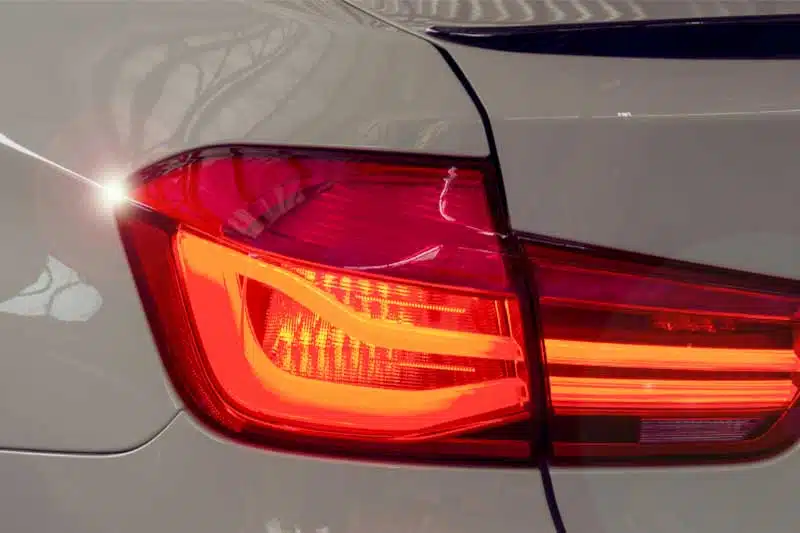 Rear fog light illuminated on a car