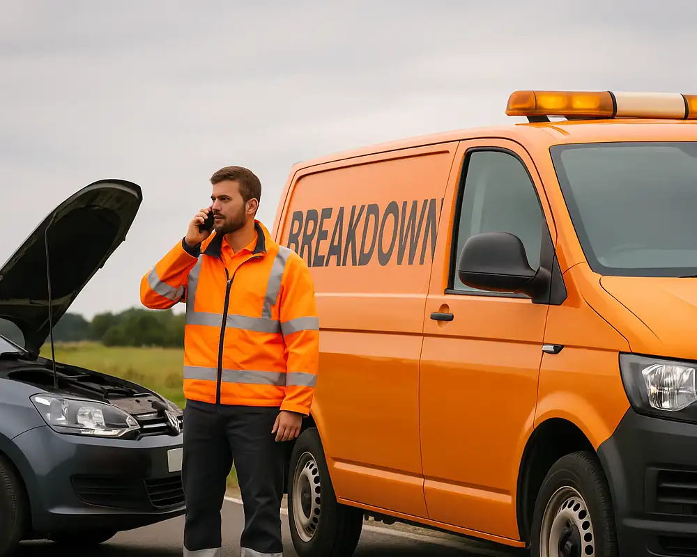 Breakdown patrol vehicle attending a stranded motorist
