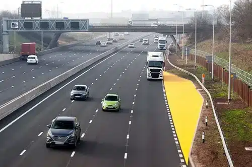 Smart motorway emergency refuge area beside the carriageway
