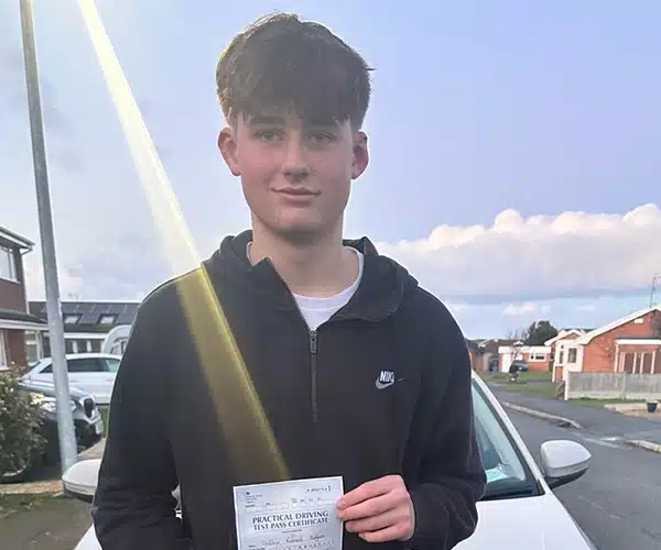 Gethin in Abergele with his pass certificate