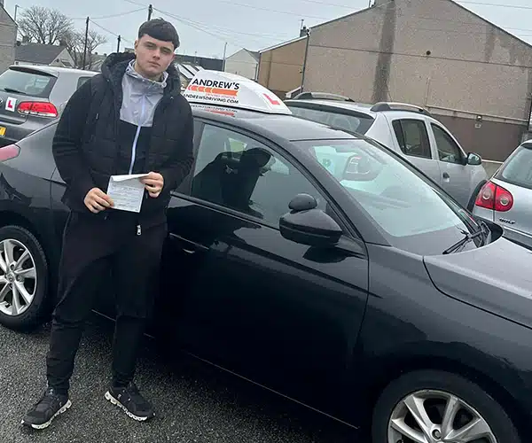 Corey outside The Bangor Driving Test Centre