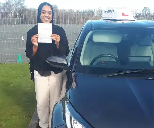 "Imana at Bangor Driving test centre, with Barry's automatic car"