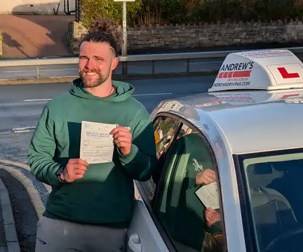 Jake after passing his driving test in Rhyl