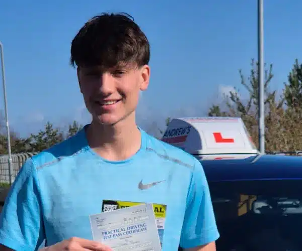 Ruben in Brymbo after passing his driving test in Wrexham
