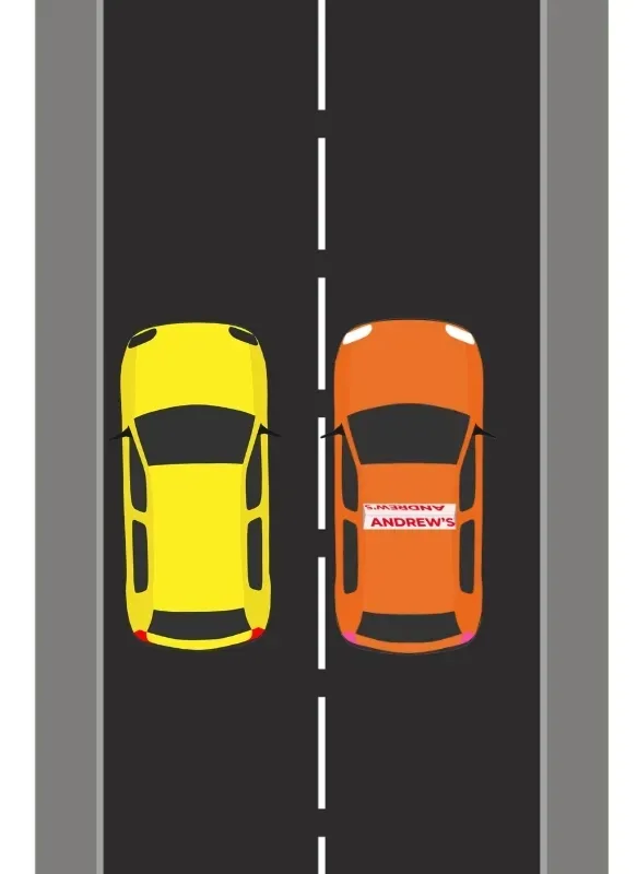 Car aligned alongside target vehicle ready to reverse parallel park