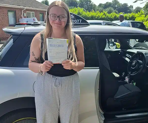 Lorna in Barnsley showing off her new driving test pass certificate