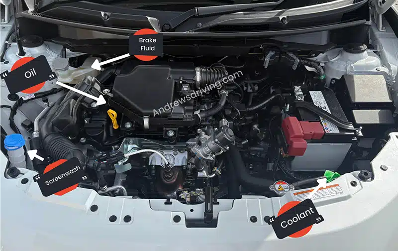 Labelled Suzuki Swift 1.2 Mild Hybrid Motion engine bay